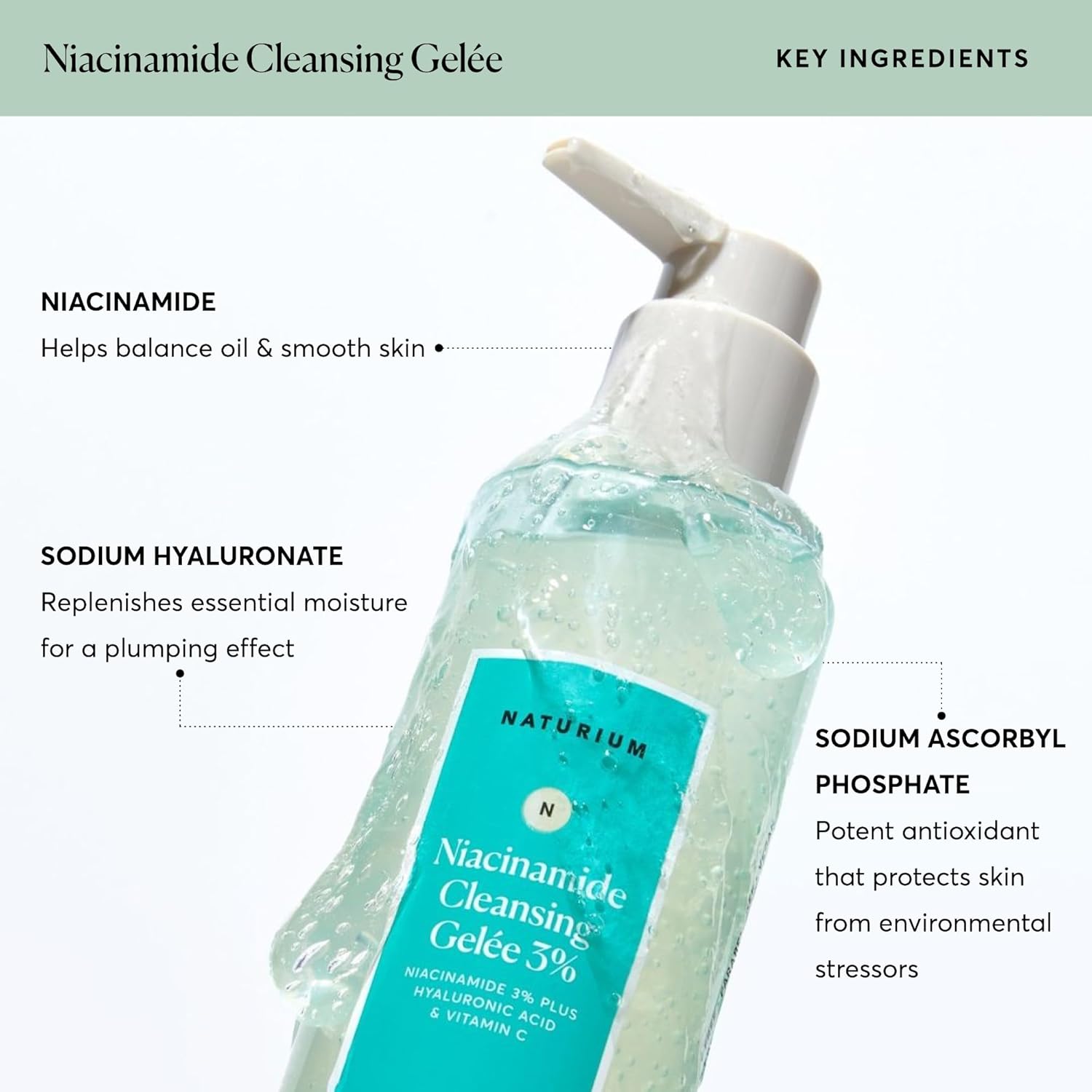 Naturium Niacinamide Cleansing Gelée 3% Plus Hyaluronic Acid & Vitamin C, Gentle & Smoothing Face Wash, 7.1 oz : Beauty & Personal Care