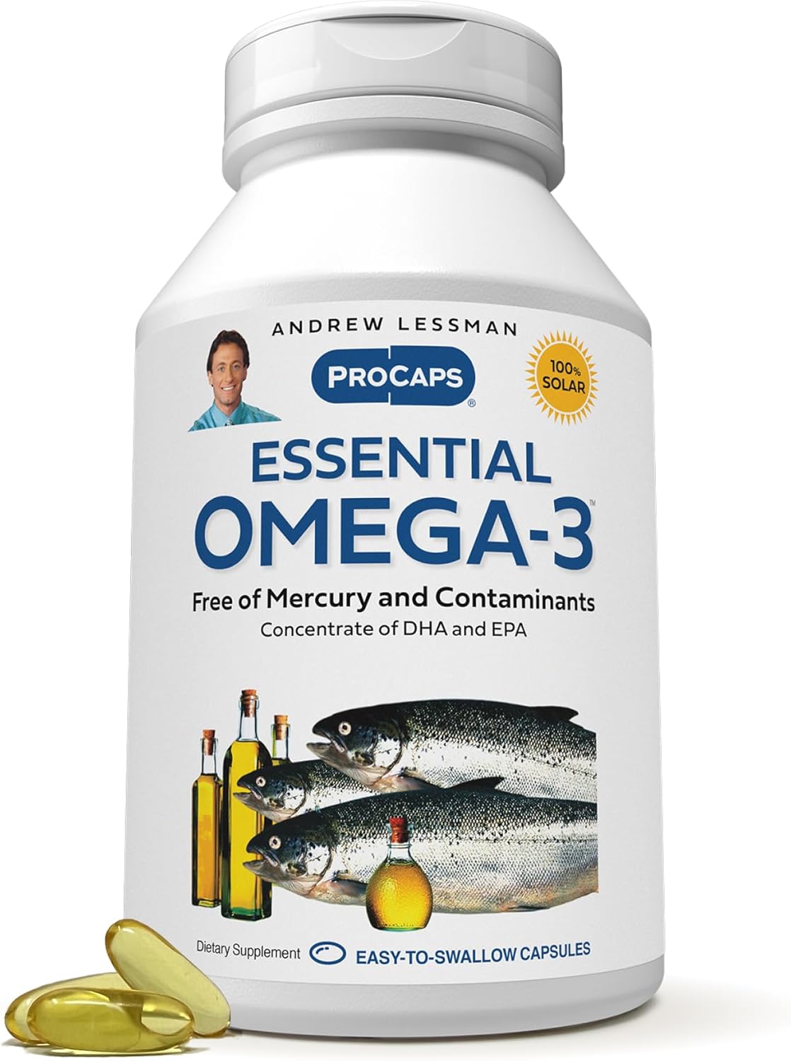 Andrew Lessman Essential Omega-3 Unflavored - 60 Softgels - Ultra-Pure, High Potency Omega-3 Oils. High Dha, No Stomach Upset, No Contaminants, No Mercury. Small Easy To Swallow Softgels
