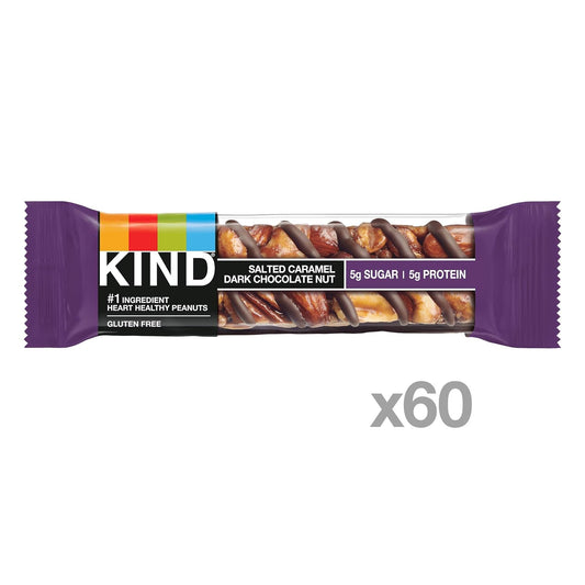 Kind Nut Bars, Salted Caramel Dark Chocolate Nut, 1.4 Ounce, 60 Count, Gluten Free, 5G Sugar, 6G Protein