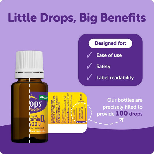 Ddrops Kids Booster 600Iu 100 Drops - Daily Liquid Vitamin D For Kids. Support Strong Bones & Immune System In Children. No Preservatives, No Sugar, Non-Gmo, Allergy-Friendly