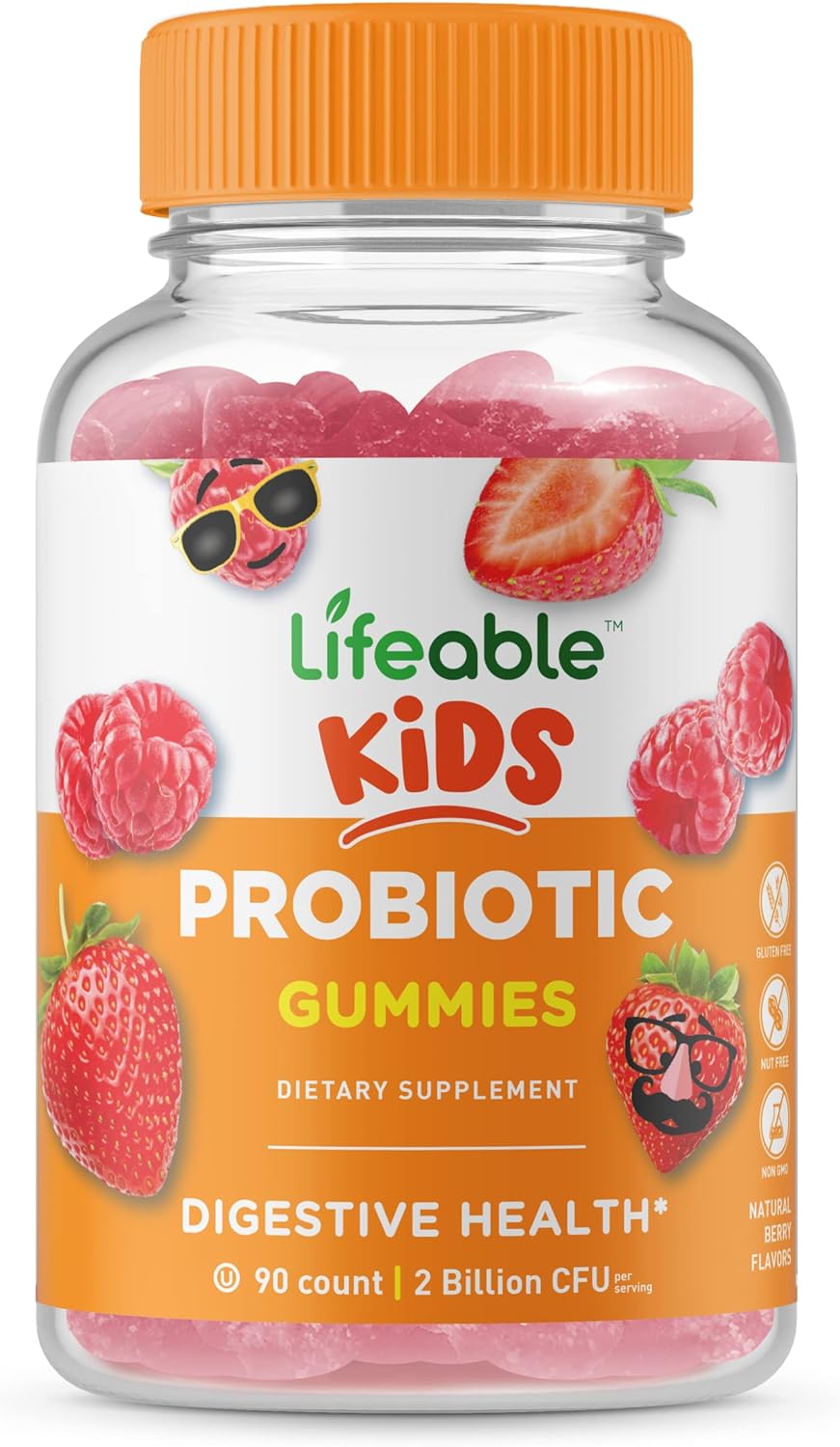 Lifeable Probiotics for Kids - 2 Billion CFU - Great Tasting Natural Flavor Gummy - Gluten Free Vegetarian GMO-Free Probiotic - for Gut Health, Digestive Support and Immune Support - 90 Gummies