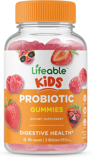 Lifeable Probiotics for Kids - 2 Billion CFU - Great Tasting Natural Flavor Gummy - Gluten Free Vegetarian GMO-Free Probiotic - for Gut Health, Digestive Support and Immune Support - 90 Gummies