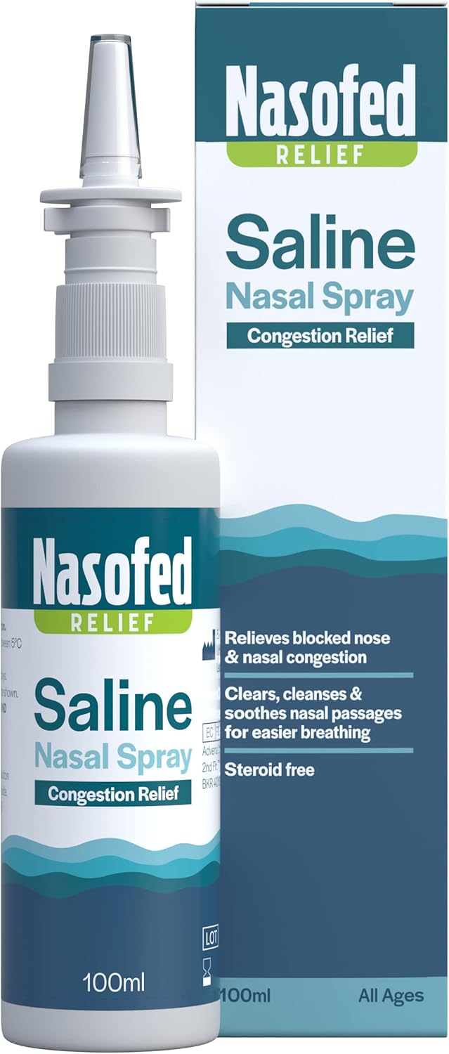 Nasofed Saline Nasal Spray. Isotonic Saline Solution. Effective And Gentle Relief From Nasal Congestion Caused By Colds, Sinusitis, Hayfever And Allergies. 1 X 100 Ml (Pack Of 2)