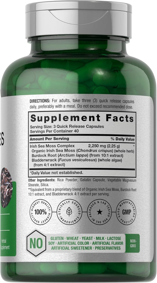 Horbäach Sea Moss Complex Capsules | 2250mg | 120 Count | Complex Formula with Bladderwrack & Burdock Root | Non-GMO & Gluten Free