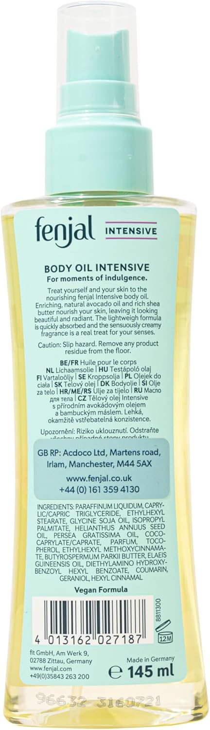 Fenjal Intensive Body Oil, Radiant Glow, Healthy Looking Skin, Bergamot & Vanilla, 145 Ml