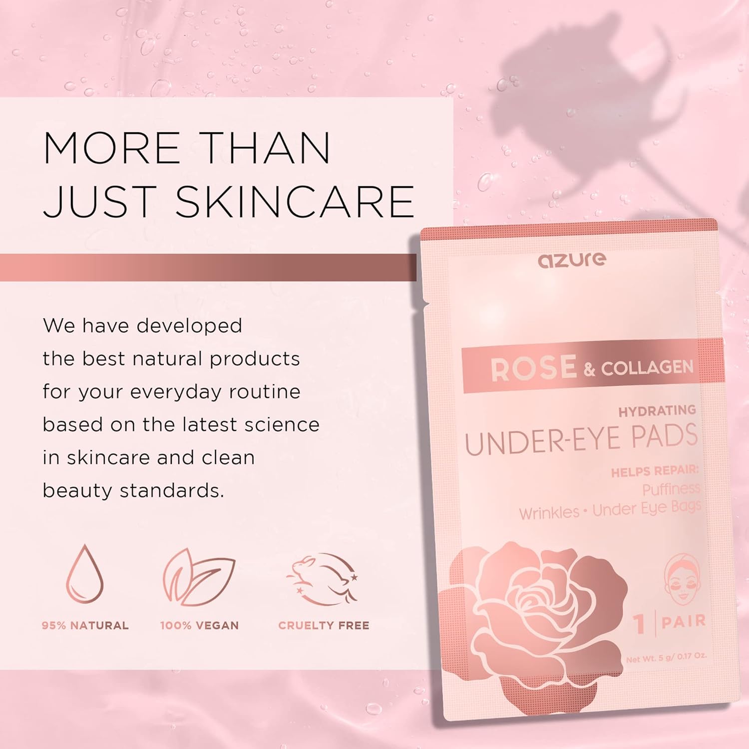Azure Cosmetics Rose & Collagen Hydrating Under Eye Pads - Anti Aging, Revitalizing & Moisturizing Eye Mask Patches - Reduces Fine Lines, Wrinkles, Dark Circles & Puffiness - Made In Korea - 5 Pairs : Beauty & Personal Care