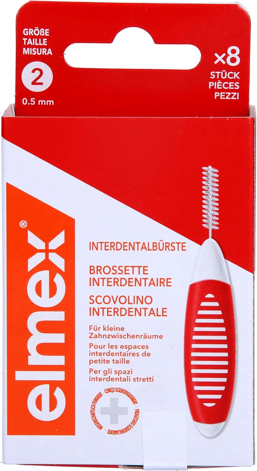 Elmex Red Interdental Brush, Size 2 (0.50 Mm), 8 Count, Manual, Non-Powered, Ideal For Braces & Implants, Recyclable Packaging