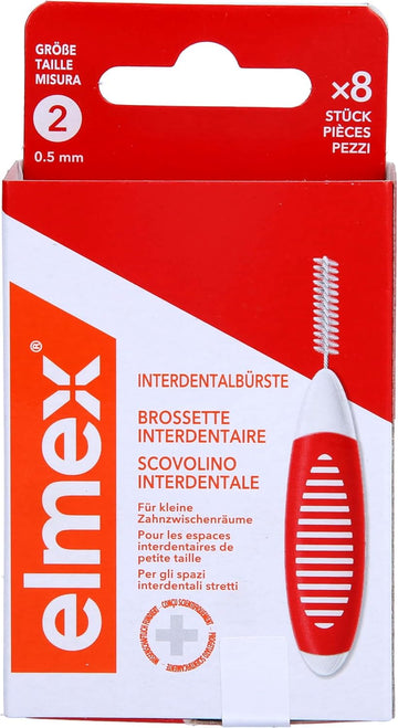 Elmex Red Interdental Brush, Size 2 (0.50 Mm), 8 Count, Manual, Non-Powered, Ideal For Braces & Implants, Recyclable Packaging
