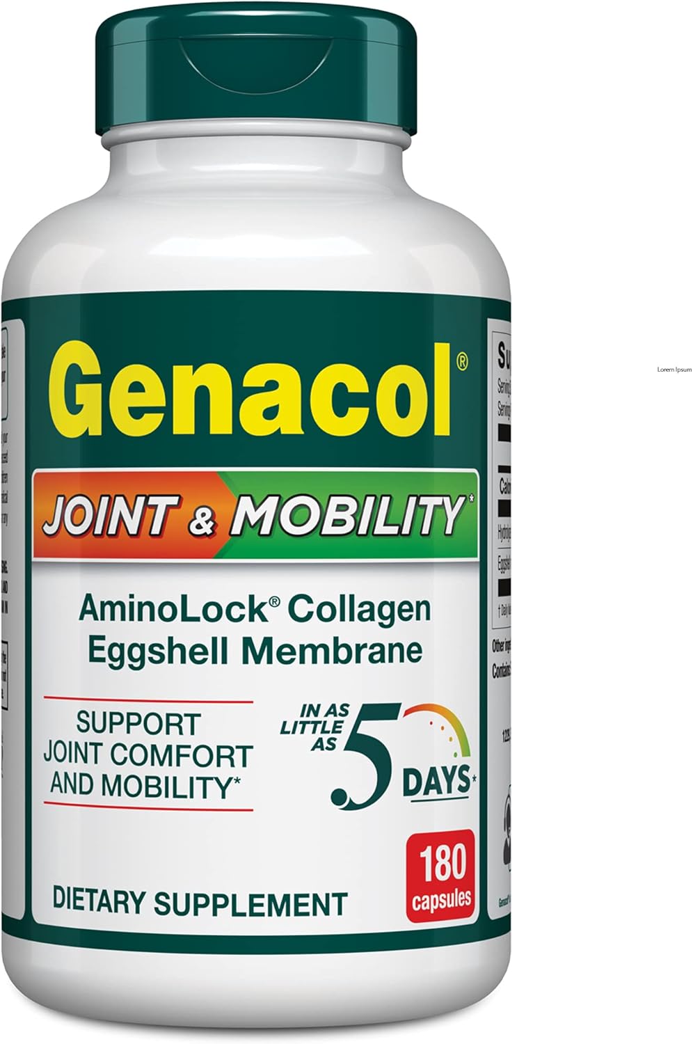 Genacol Natural Eggshell Membrane & Collagen Peptides Supplement For Joint Comfort & Flexibility | Gluten-Free, Non-Gmo Joint & Mobility 180 Capsules