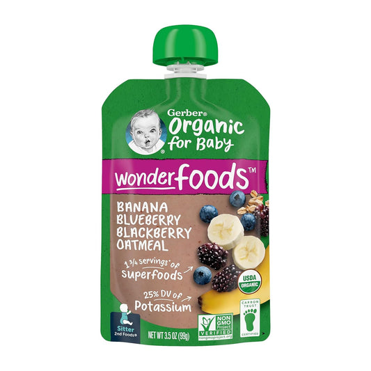 Gerber Organic Banana, Blueberry And Blackberry Oatmeal Baby Food, 3.5 Oz