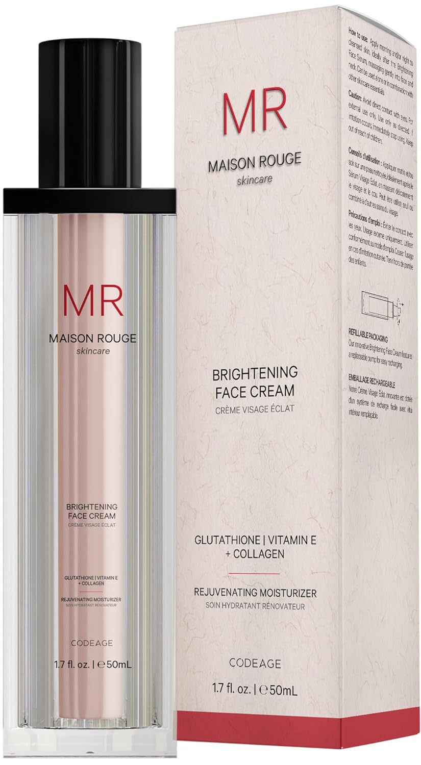 Codeage Maison Rouge Brightening Face Cream Glutathione Cream, Collagen Peptides, Vitamin E, Coq10 – Radiance & Antioxidant Complex – Refillable – Paraben- Free – All Skin Types – 1.7 Fl Oz