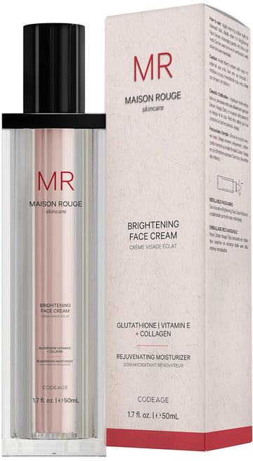 Codeage Maison Rouge Brightening Face Cream Glutathione Cream, Collagen Peptides, Vitamin E, Coq10 – Radiance & Antioxidant Complex – Refillable – Paraben- Free – All Skin Types – 1.7 Fl Oz