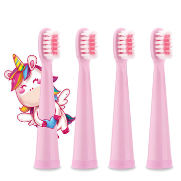 Vekkia Sonic Kids Electric Toothbrush Replacement Heads - 7X More Plaque Removal, End-Rounded 3D Curved Soft Bristles, Comfortable & Efficient Clean Teeth, Perfect for Kid Small Mouth, Pink (4 Pack)