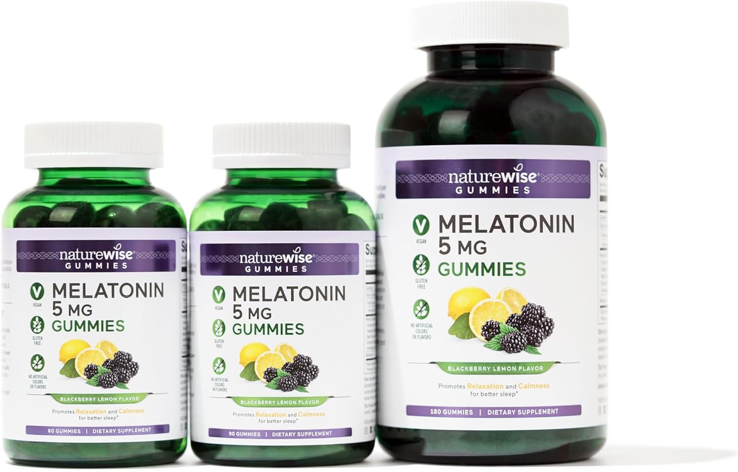 NatureWise Melatonin Gummies 5mg - Sleep Aid & Relaxation with Ashwagandha, Valerian Root, Lemon Balm - BlackBerry-Lemon Flavor - Vegan, Gluten Free, Non-GMO - 60 Count[1-Month Supply] : Health & Household