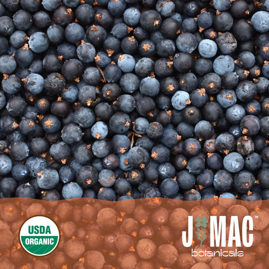 J MAC BOTANICALS, Organic Whole Juniper Berries, Certified Organic by Organic Certifiers, Inc. USDA organic Juniper Berry. Herbal infusions, seasoning beef, pork, turkey brine, soups, cocktail bombs