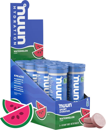 Nuun Hydration Effervescent Electrolyte Tablet, Watermelon, Natural Flavors, Vegan Friendly, Kosher, Gluten Free & Non-Gmo, 10 Tablets (Pack Of 8)