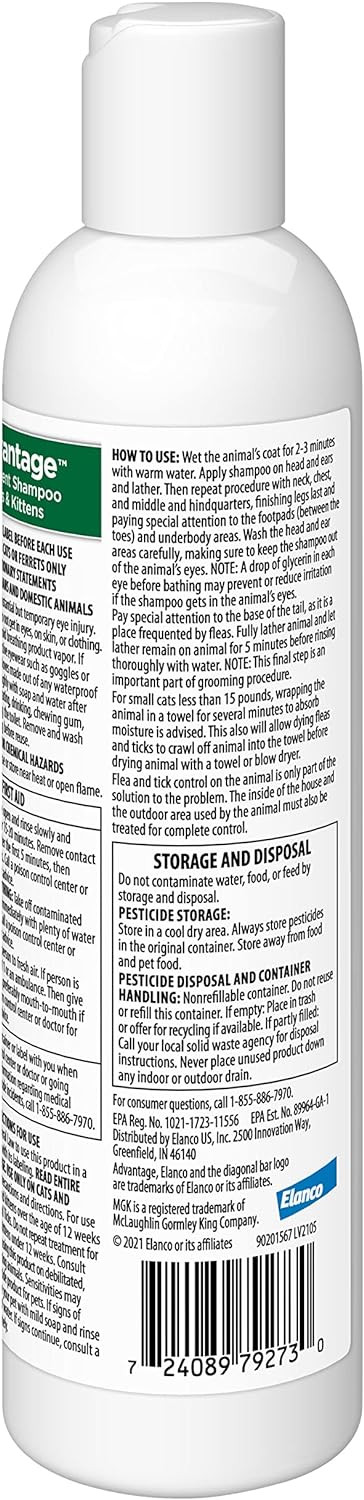 Advantage Cat Flea & Tick Shampoo for Kittens & Adult Cats | Kills Fleas & Ticks | 8 oz