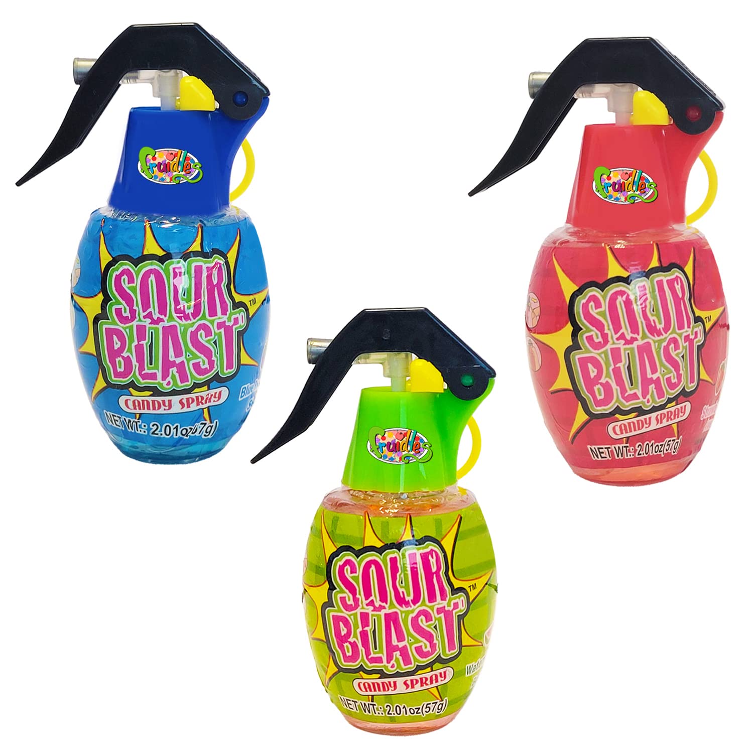 The Dreidel Company Candy Spray Comes In Three Different Flavors Cherry Splash Blue Raspberry Blast Sour Apple Blast, Kosher Certified, 2.01 Oz Per Bottle 57 Grams (Grenade Sour Blast, 12-Pack) : Grocery & Gourmet Food