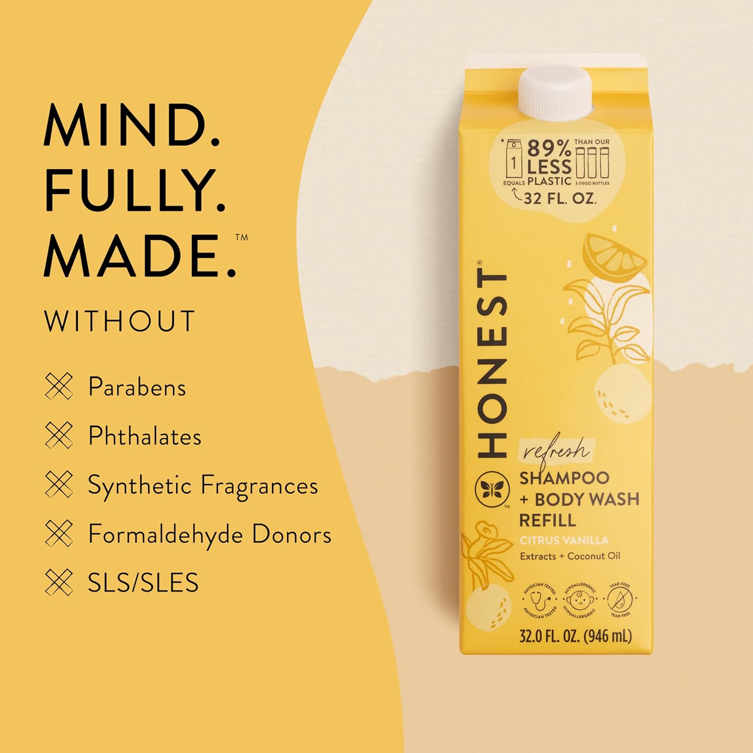 The Honest Company 2-in-1 Cleansing Shampoo + Body Wash Refill Carton | Gentle for Baby | Naturally Derived, Tear-free, Hypoallergenic | Citrus Vanilla Refresh, 32 fl oz : Health & Household