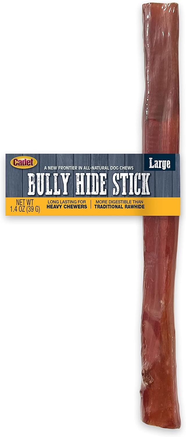 Cadet Bully Hide Sticks For Large Dogs – All-Natural Beef Pizzle, High Protein, Low Fat, Long-Lasting, Grain & Rawhide-Free Dog Chews For Aggressive Chewers, Large (1 Count)