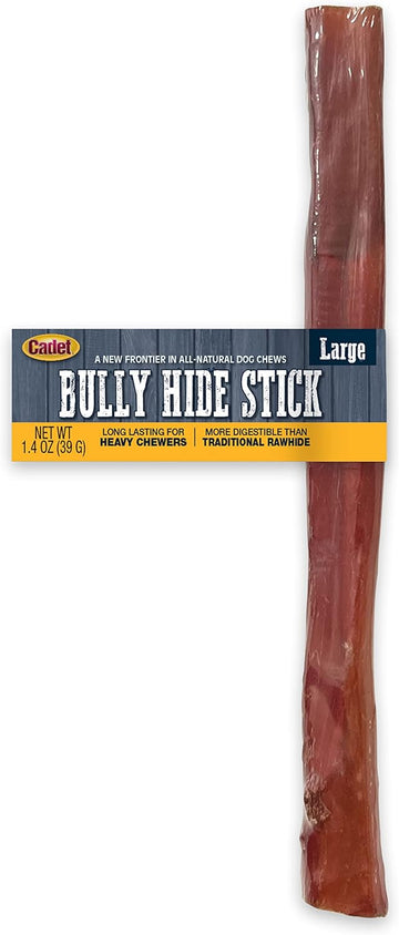 Cadet Bully Hide Sticks For Large Dogs – All-Natural Beef Pizzle, High Protein, Low Fat, Long-Lasting, Grain & Rawhide-Free Dog Chews For Aggressive Chewers, Large (1 Count)