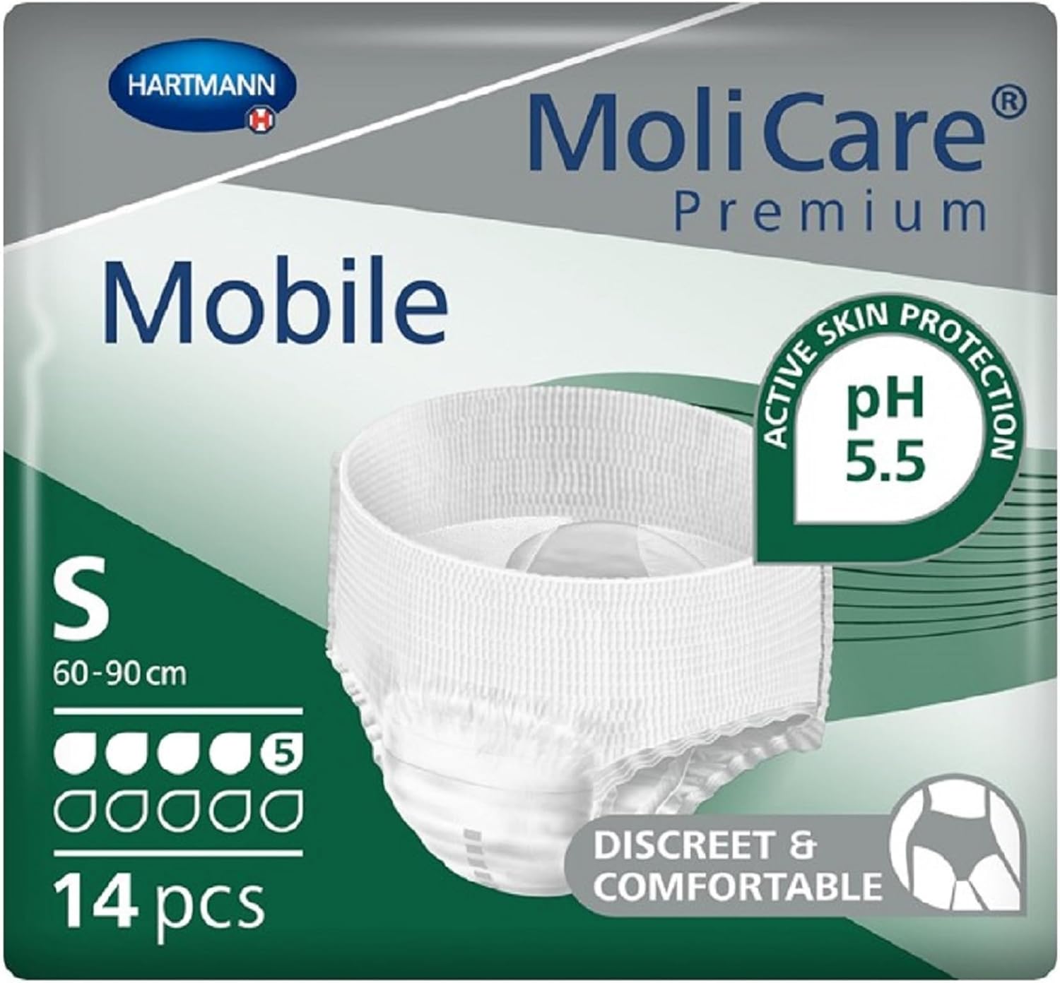 Molicare Premium Mobile Disposable Underwear: Discreet Use For Woman And Men With Incontinence; 5 Drops, Size S, Pack Of 14