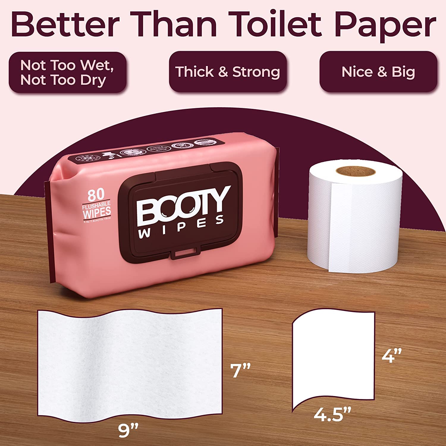 Booty Brand Booty Wipes for Women - 80 Flushable Wipes for Adults - Premium Feminine Wet Wipes - pH Balanced & Infused with Vitamin-E & Aloe - Female Toilet Wipes - Bathroom Wipes - Flushable Safe : Health & Household