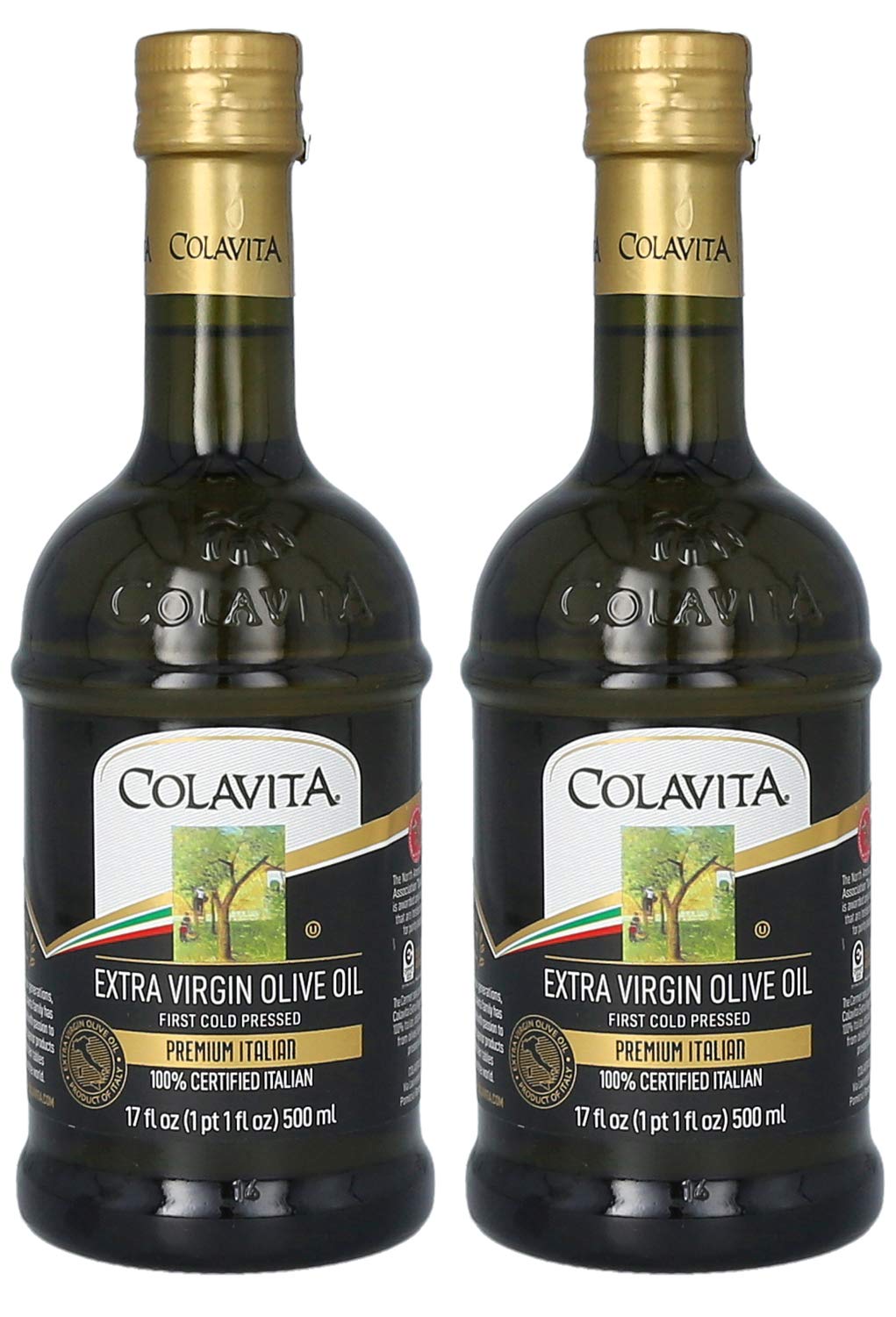 Colavita Premium Italian Extra Virgin Olive Oil, 17 oz (Pack of 2), Glass Bottles