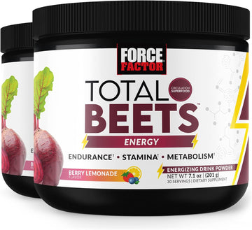 Force Factor Total Beets Energy Drink Mix 2-Pack, Superfood Beet Root Powder, Nitrates To Boost Energy, Support Circulation, Blood Flow, Nitric Oxide And Stamina, Heart Health Supplement, 60 Servings