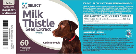 K9 Select Milk Thistle For Dogs, 100Mg - 60 Vegetable Capsules - Canine Liver Health Milk Thistle Supplement - Liver Supplement - Liver Support Supplement - Milk Thistle Herbal Supplements