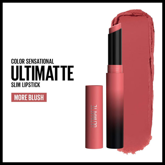 Maybelline Color Sensational Ultimatte Matte Lipstick, Non-Drying, Intense Color Pigment, More Blush, Rose Pink, 1 Count