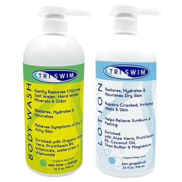 Triswim Skin Care Set With Chlorine Removal Body Wash + After Swim Lotion 32 Fl Oz | Defends Skin From Dryness, Sunburn & Chlorine Damage | Keeps Your Skin Soft & Nourished | Pack Of 2