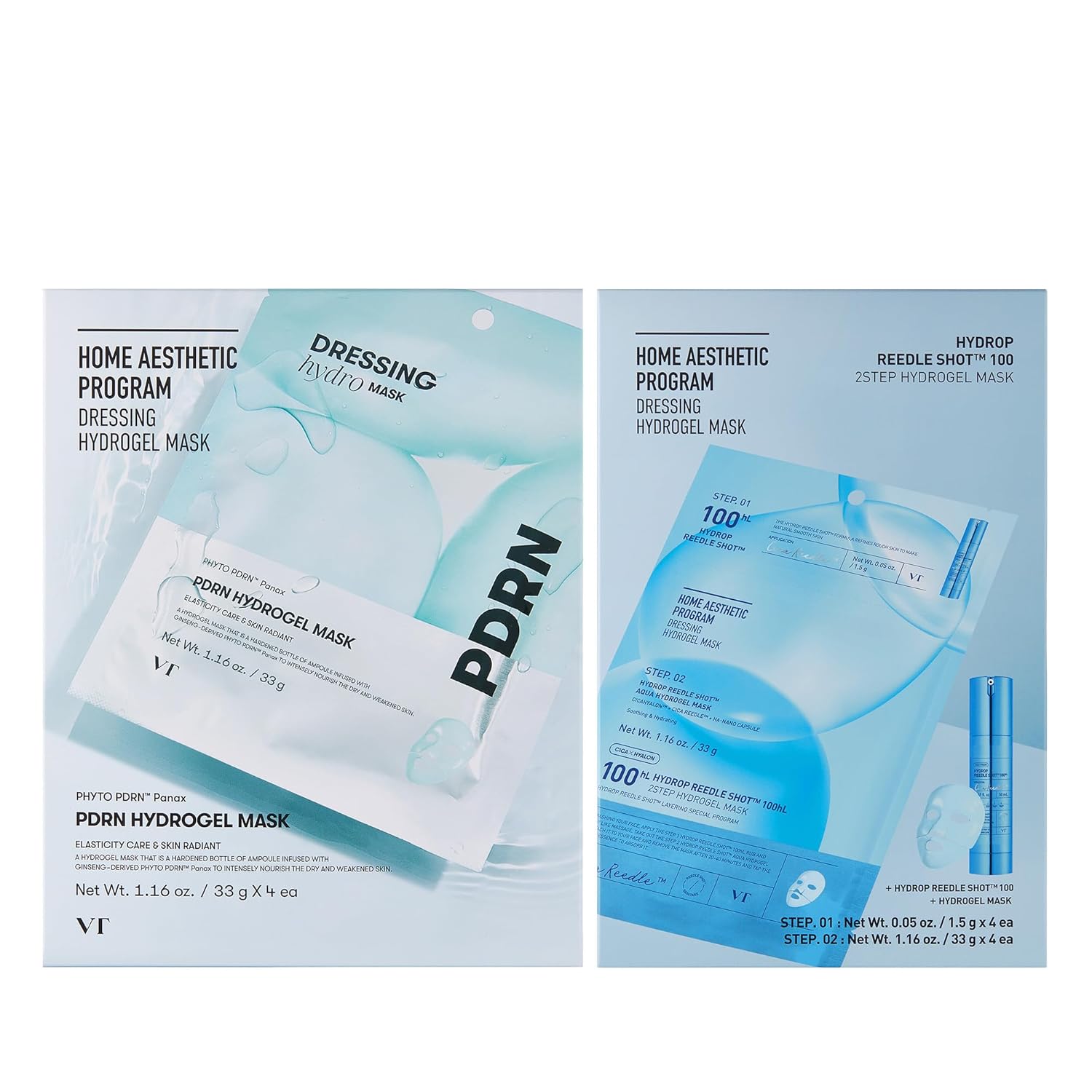 Vt Cosmetics Pdrn Hydrogel Mask 4Pcs&Hydrop Reedle Shot 100Hl 2-Step Hydrogel Mask 4Pcs