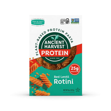 Ancient Harvest Gluten-Free Plant-Based High-Protein Vegan Pasta, Red Lentil and Quinoa Rotini, 8 Ounce Boxes (Pack of 6)