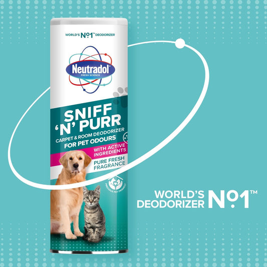 Neutradol Sniff N Purr Pet Deodoriser, Odour Neutraliser For Pet Areas, Carpet & Room Deodoriser For Pet Odours, Pure Fresh, Multipack Of 3 X 525G