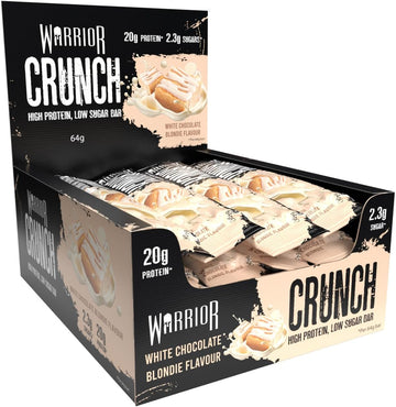 Warrior Crunch - High Protein Bars - 20G Protein Each Bar - Low Carb, Low Sugar Snack - 12 Pack X 64G (White Chocolate Blondie)
