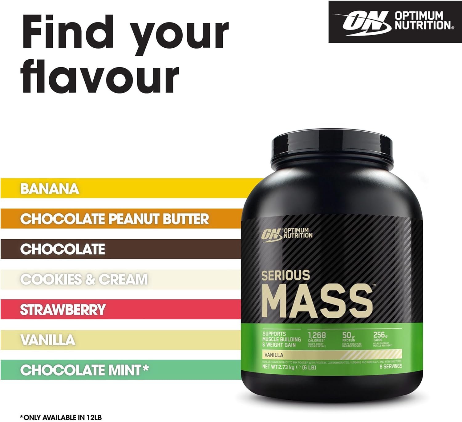 Optimum Nutrition Serious Mass Protein Powder High Calorie Mass Gainer with Vitamins, Creatine and Glutamine, Vanilla, 8 Servings, 2.73 kg, Packaging May Vary : Amazon.co.uk: Health & Personal Care