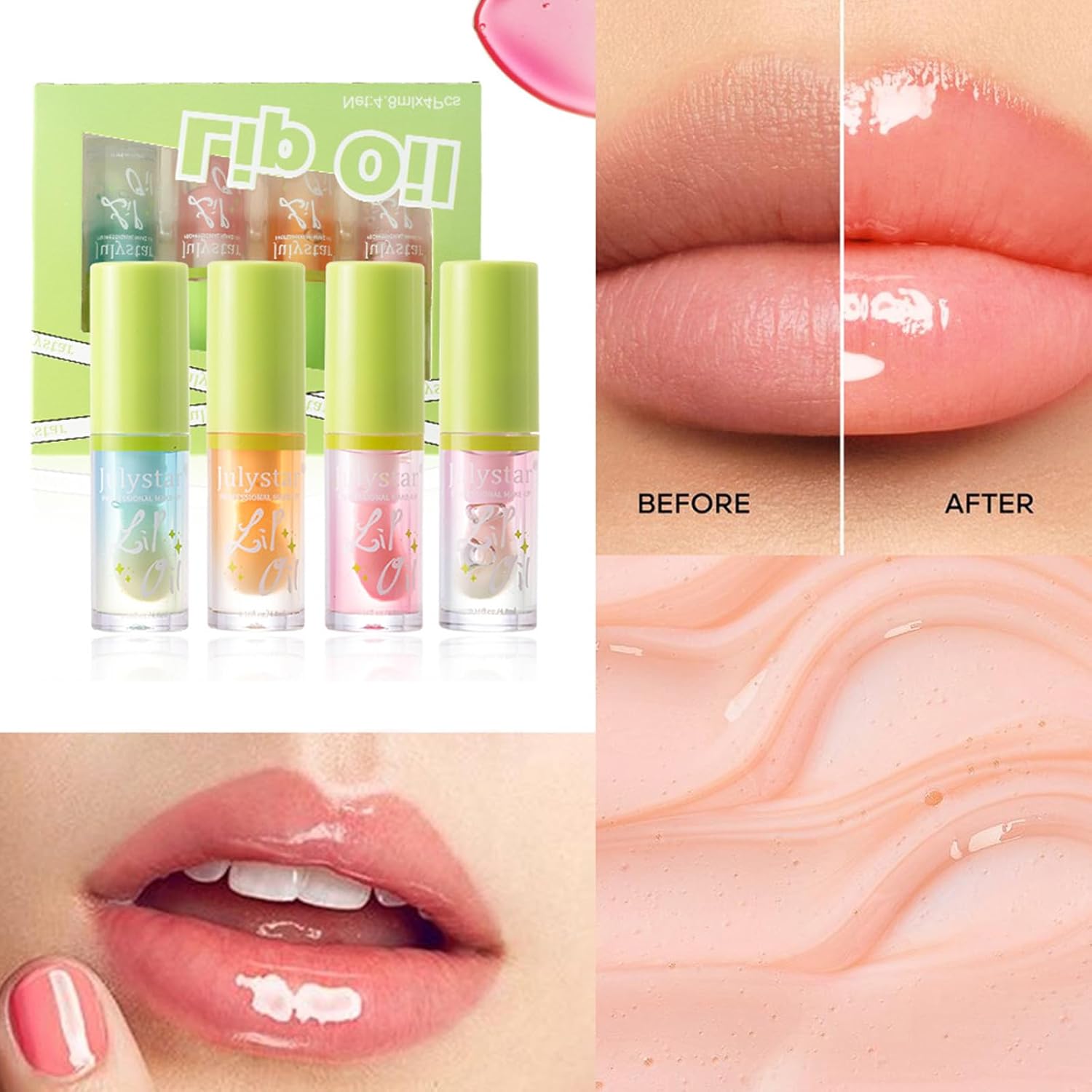 Julystar 4Pcs Moisturizing Lip Glaze - Non-Sticky Hydration For Smooth, Glossy Lips - Affordable Luxury Lip Gloss Set