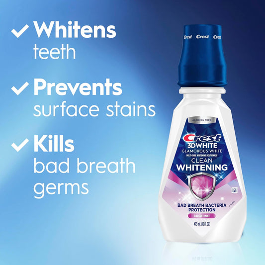 Crest 3D White Glamorous White Alcohol Free Multi-Care Whitening Mouthwash, Fresh Mint, 16 Fl Oz (473 Ml), 1.07 Lb