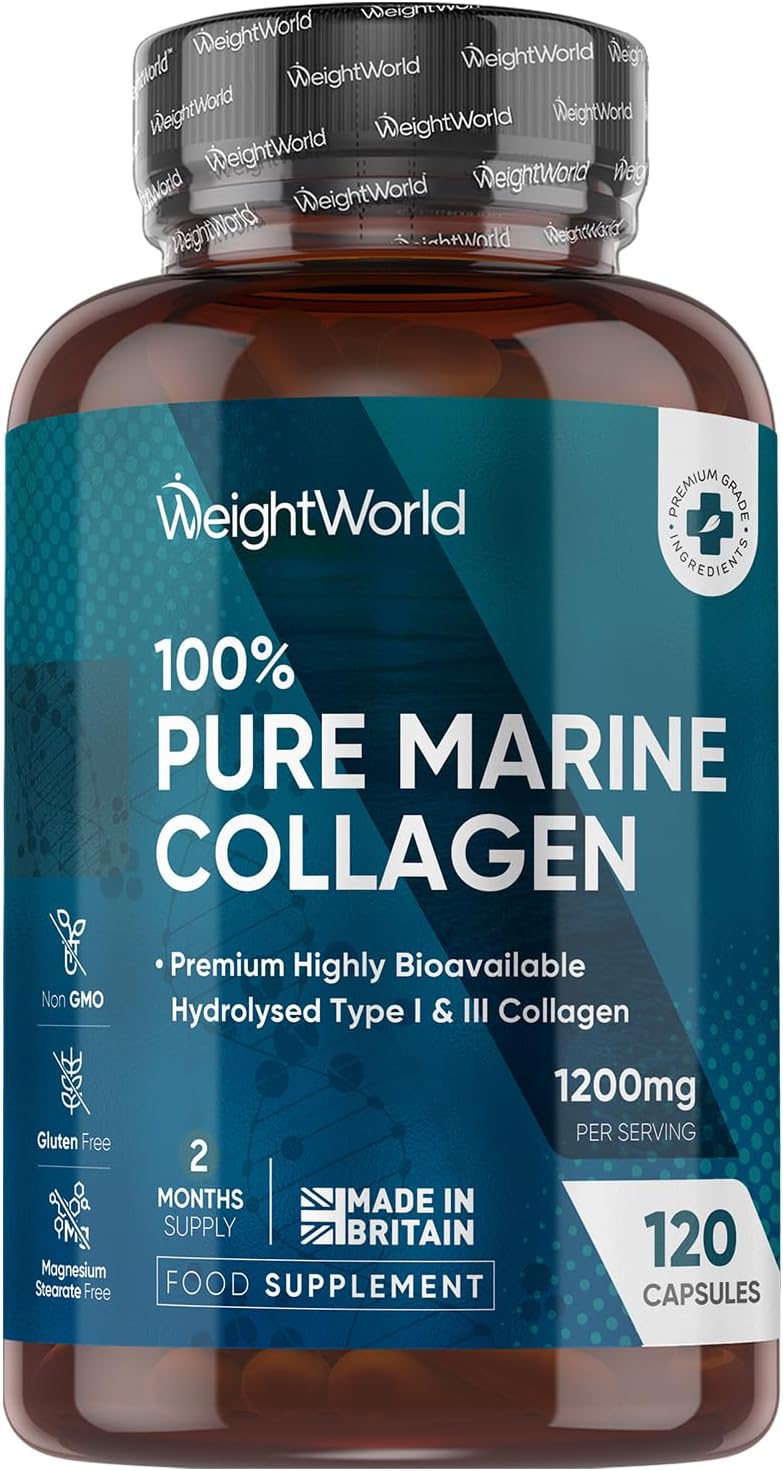 Pure Marine Collagen Supplements For Women & Men - 1200Mg Per Serving - 120 Capsules (Not Powder) - 2 Months Supply - Highly Bioavailable Type 1 & 3 Hydrolysed Collagen Capsules