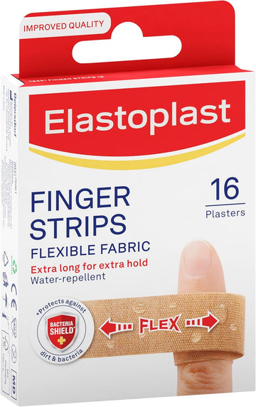 Elastoplast Extra Flexible Finger Strip Plasters (16 Pieces), Flexible And Durable Plasters For Fingers, Stretchy Fabric Plasters, Plasters Waterproof