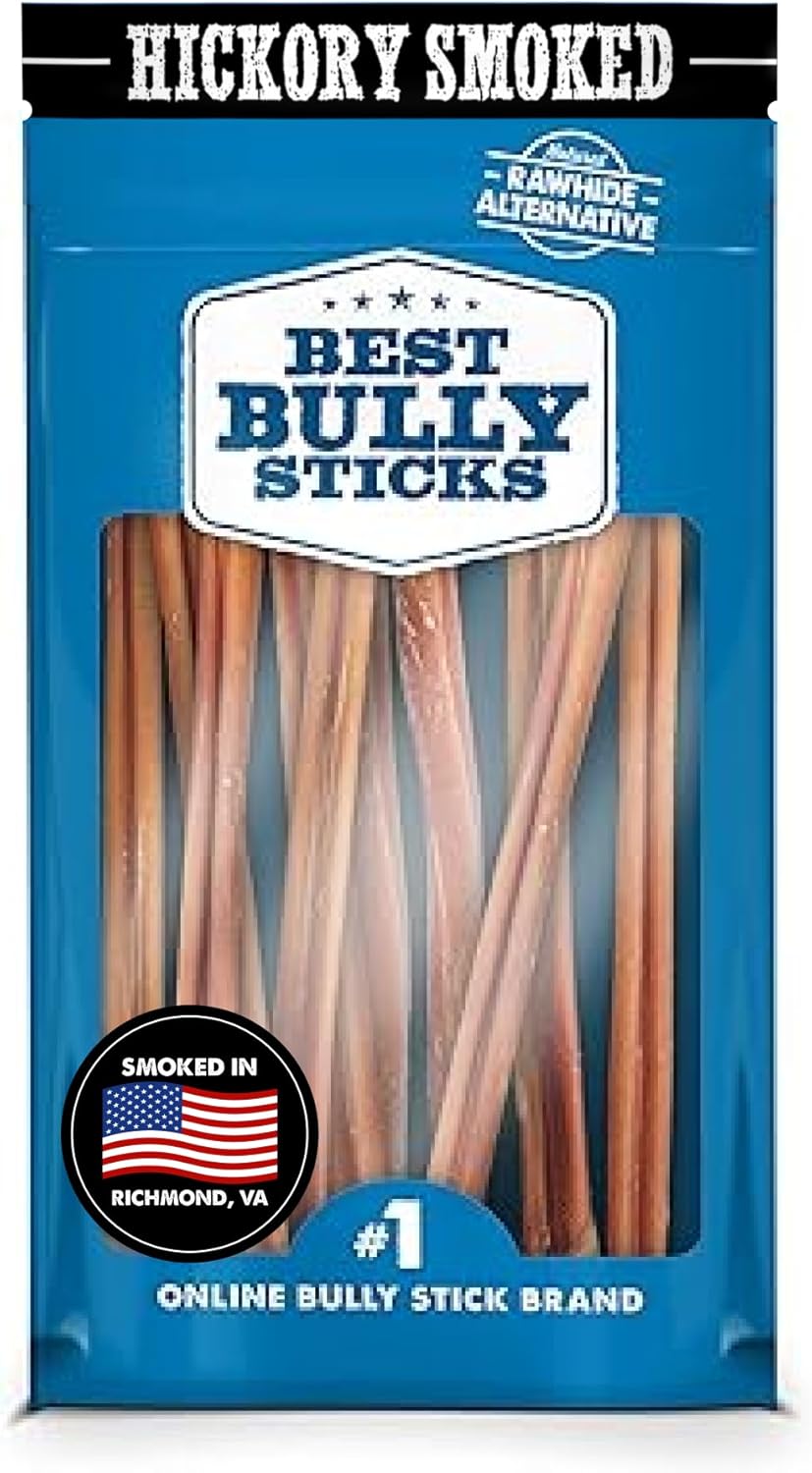 Best Bully Sticks Hickory Smoked 100% Natural Jumbo 12 Inch Bully Sticks For Dogs, 10 Pack - Smoky Odor-Free No Additives Grain-Free Beef Dog Chews