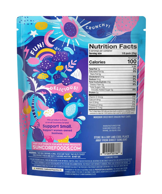 Suncore Foods White Dragon Fruit Chips & Snacks, Gluten-Free, Non-GMO, 5.32oz (1 Pack)