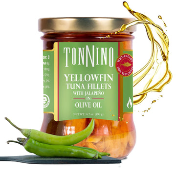 Tonnino Yellowfin Tuna in Olive Oil with Jalapeño 6.7oz - Gourmet 6-Pack: Omega-3, High Protein, Gluten-Free, Ready-to-Eat Tuna Packets for Tuna Salad, Tuna Fish Alternative to Salmon, Spicy Kick