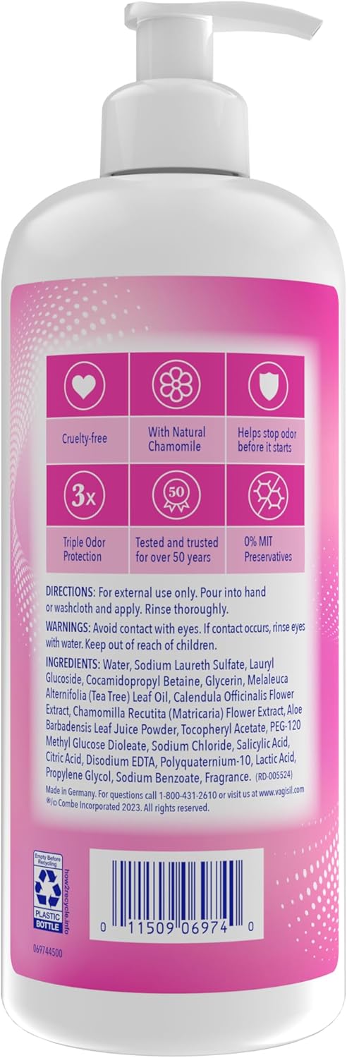 Vagisil Feminine Wash For Intimate Area Hygiene, Odor Block, Gynecologist Tested, Hypoallergenic, 16.9 Oz With Pump