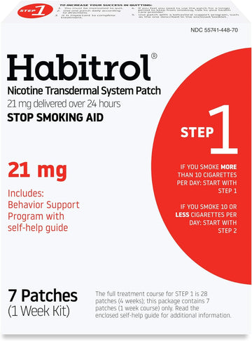 Habitrol Nicotine Transdermal System Patch | Stop Smoking Aid | Step 1 (21 mg) | 7 Patches (1 Week Kit) | Packaging May Vary