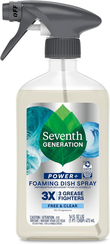 Seventh Generation Foaming Dish Spray, 3X Grease Fighters, Free & Clear, 16 Fl. Oz