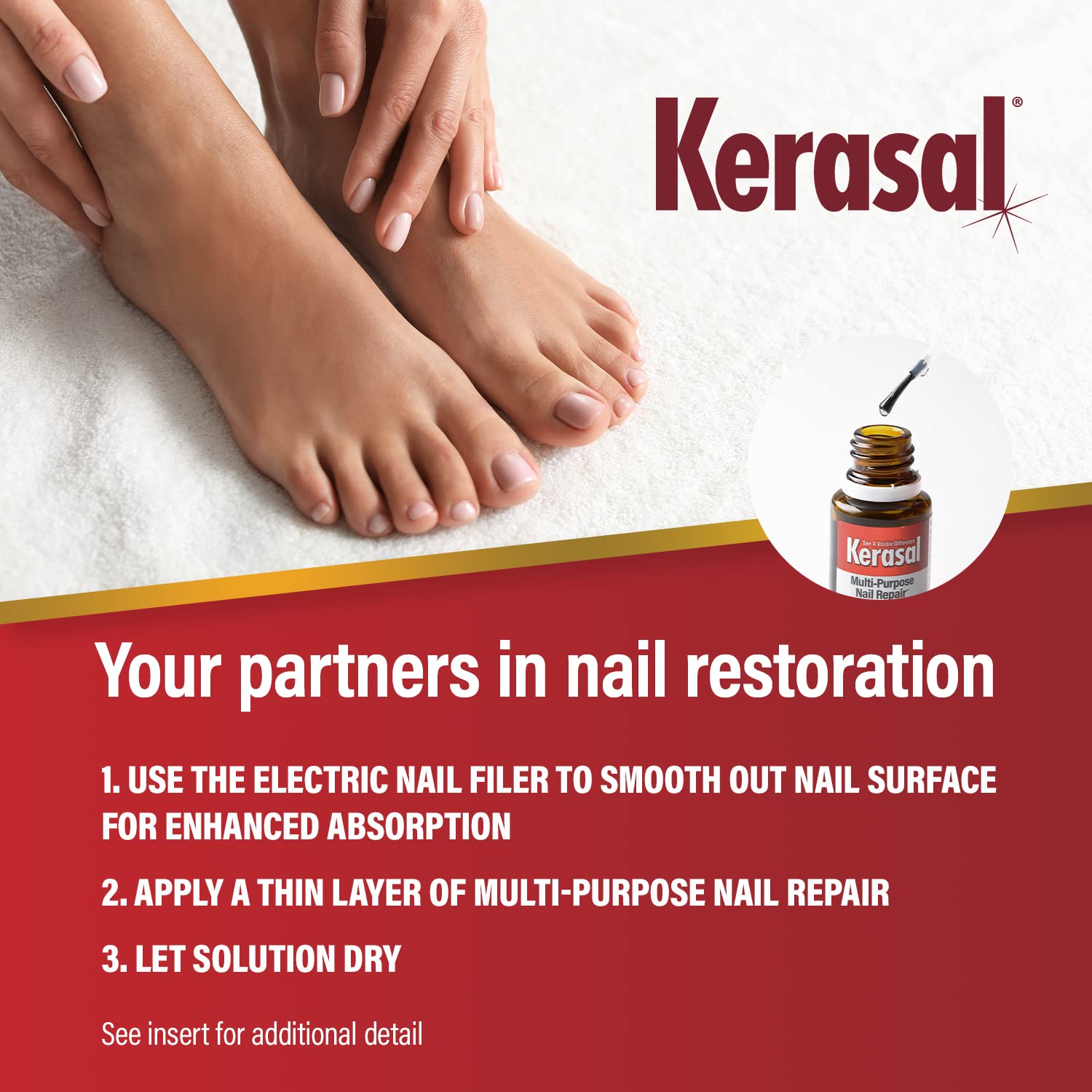 Kerasal Multi-Purpose Nail Repair And Electric Nail File Kit - Nail Repair For Damaged Nails - Nail Care Kit Includes 0.43 Fl Oz Solution And Electric Nail File : Beauty & Personal Care