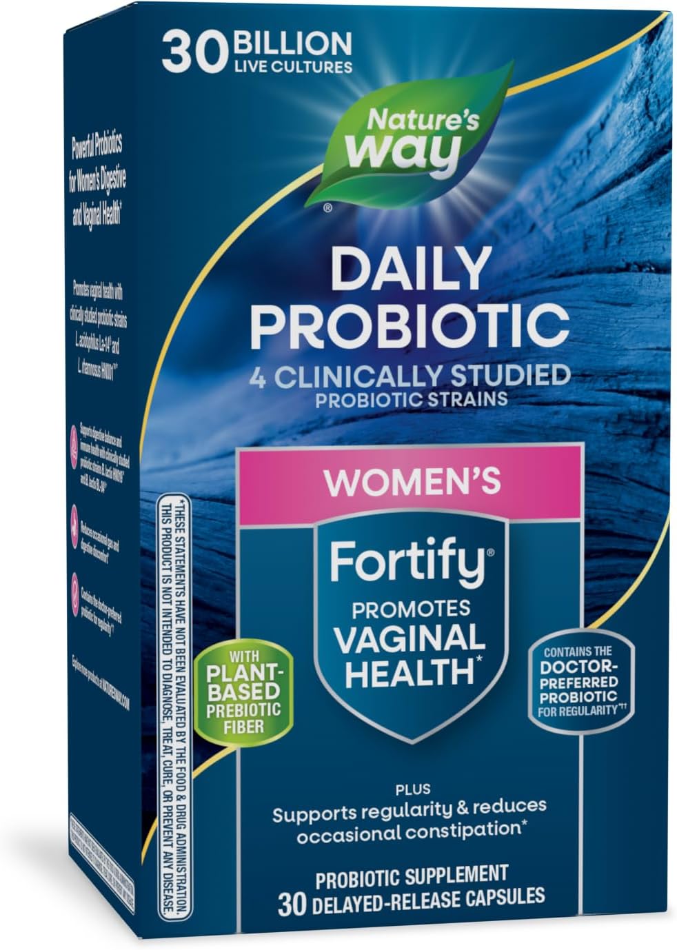 Nature'S Way Fortify Daily Probiotic For Women, 30 Billion Live Cultures, 10 Strains, Prebiotics, Supports Digestive & Immune Health*, No Refrigeration Required, 30 Capsules (Packaging May Vary)