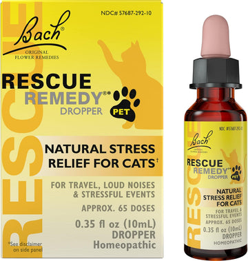 Bach Rescue Remedy Pet For Cats 10Ml, Natural Calming Drops, Stress Relief For Cats & Kittens Caused By Loud Noises, Travel, New Pets & People, Homeopathic Flower Remedy